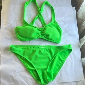 Xhilaration Neon Green Bikini Set -Bikini Bottoms Large Bikini Top - Medium